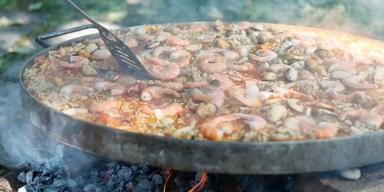 Preparing paella